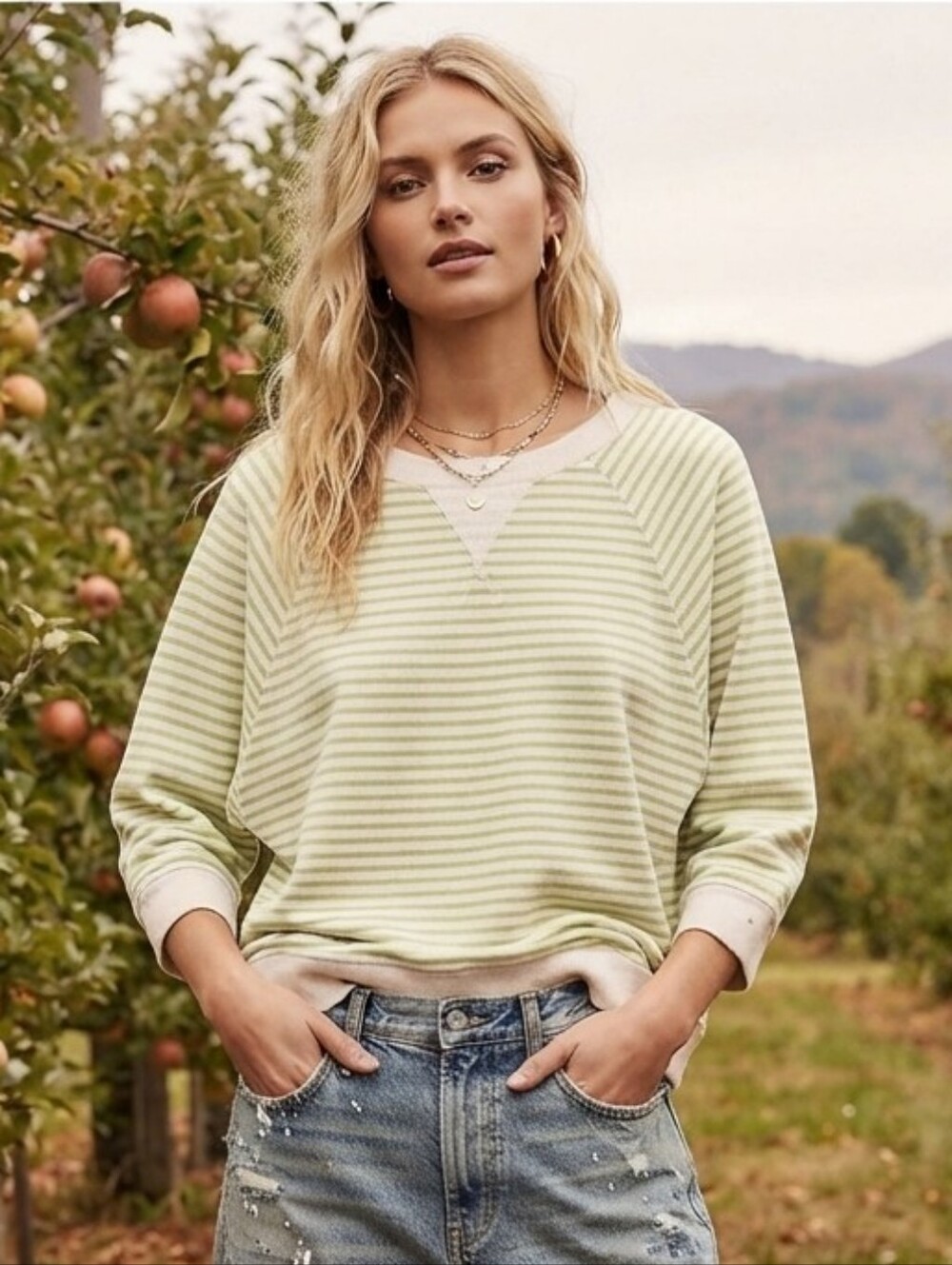 Classic Stripe Crewneck Pullover Size Large Green White Oversized by Element
